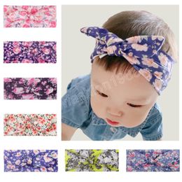 Lovely Flower Pattern Bunny Ears Elastic Hair Bands Infant Headband Comfortable Soft Polyester Cotton Baby Hairband Print Children Headwear