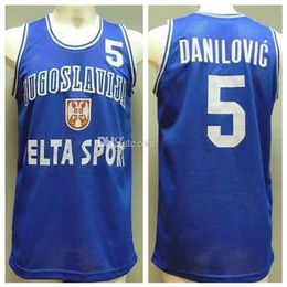 Nikivip #5 Predrag Sasha Danilovic Team Jugoslavija Yugoslavia Blue Retro Basketball Jerseys Mens Stitched Custom Any Number Name
