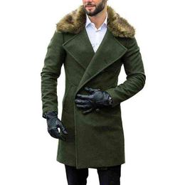 Men's Wool & Blends Fashion Men Woollen Coat Collar Long Sleeve Double Button Cold Resistance Mid-Long Windbreaker T220810