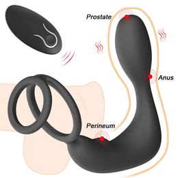 Anal Vibrator Male Prostate Massager Wireless Remote Delay Ejaculation Ring Butt Plug sexy Toys for Men Adult Products 12 Speeds