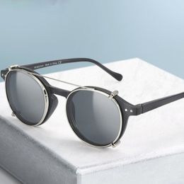 Clip redondeo de steampunk retro zenótico en gafas de sol Hombres Mujeres Doble capa extraíble Lente UV400 Gafas solares con caja 220506