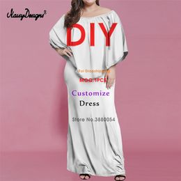 Noisydesigns Custom Women Off Shoulder Ruffles Bodycon Long Dress Plus Size 4XL Luxury Floral Prints Vestidos Boho Dropship 220616