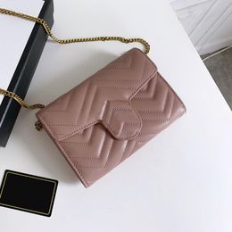 466492 Women Luxurys Designers Mini Wallets Sewing Thread Leather Shoulder Bags Fashion Handbag Woman Chain Crossbody Bag Card Slo226B