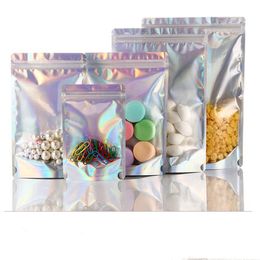 Clear and Holographic Zip Lock Thicken Cosmetic Packing Bags Candy Gift Standing Mylar Foil Pouches Rainbow Colour Food Grade