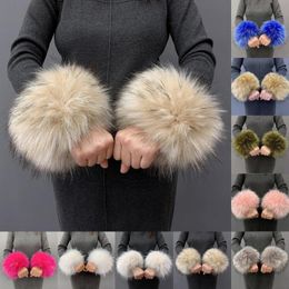 Five Fingers Gloves 1 Pair Women's Cuffs Solid Colour Faux Fur Autumn Winter Windproof Sleeve Elastic Female Fluffy Wristbands Oversleeve