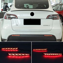 2Pcs For Tesla Model 3 2016-2023 Model Y 2019-2023 Rear Fog Lamp Brake Light Dynamic Turn Signal Reflector LED Bumper Light