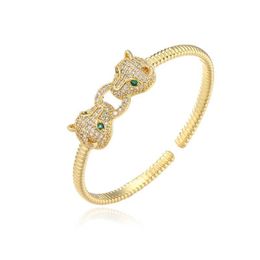 Bangle Open Adjusted Women Bracelet Gold Colour Micro Pave CZ Lovely Animal Jaguar Leopard Head Fashion JewelryBangle