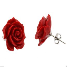 -Bijoux de mode 12 mm Coral Rose Rose Fleur 925 Boucles d'oreilles en argent sterling