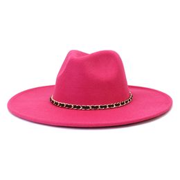 Chain Top Hats for Women Luxury 9.5cm Big Brim Sun Protection Panama Cap Lady Wedding Party Felt Fedora Hats Men Gentleman Hat