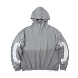 Vintage Grey Sweatshirts Hoodies Men Women Pullover Print Hip Hop Hoode Loose Long Sleeve Top Quality Pullovers High Street