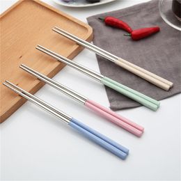 Reusable Chopstick Metal Chinese Chopstick with Plastic Wheat Straw Handle 4 Colors