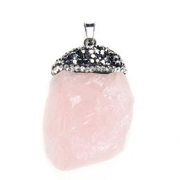 Pendant Necklaces Silver Plated Irregular Shape Original Natural Stone Pink White Crystal For Necklace DIY Jewellery Making Wholesale