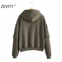 Zevity Women simply solid color casual drawstring hooded sweatshirts female basic pockets hoodies chic pullover tops H370 201203