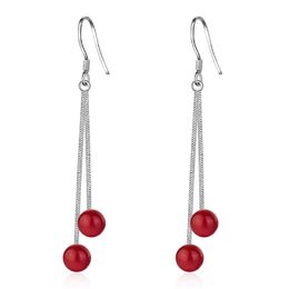 Dangle & Chandelier Long Drop Earrings Jewelry For Women Red Round Stone Earring Wedding Party Brincos GirlsDangle
