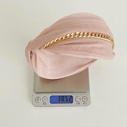 New Fashion Women Headwear Adult Wide Side Cross Knot Hairband Adult Alloy Chain Middle Turban Hair Accessories