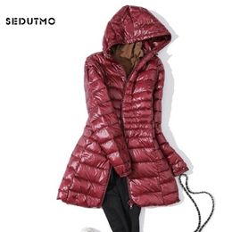 SEDUTMO Winter Ultra Light Long Womens Down Jackets Plus Size 7XL Duck Down Coat Puffer Jacket Slim Hooded Parkas ED621 201127