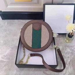 Bags Luxury Ladies Pu Round Cake Messenger Double Sided Printing Red Green Canvas Strip Metal Chain