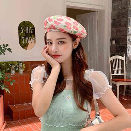 Spring Flower Embroidery Lace Cotton Beret Hat For Girl Summer Korean Japan Breathable Thin Mesh Sunvisor Beret Cap Women 4081 J220722