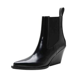 Dress Shoes Size 34 40 Chunky Heel Women Wig Be Toe Ankle Boot British Woman Footwear Female New Evening 220718