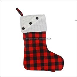 Christmas Decorations Festive Party Supplies Home Garden Santa Knitted Plaid Patchwork Printed Halloween Chritsmas Stockings Xams Tree Soc