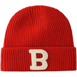 Korean Version Fashion Brand Knitted Hat Women Winter Hats Letter B Embroidered Cold Hat Female Warm Beanie Outdoor Skiing Hat J220722