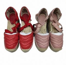 2022 designer sandals Genuine leather wedges platform canvas sole shoes high heels sandal calfskin straw Ssandal With Top Quality Size 35-42