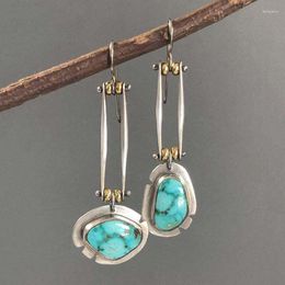 Dangle & Chandelier Boho Ethnic Blue Resin Drop Earrings Asymmetric Jewellery Women Two Tone Metal Silver Colour Lock Bag Statement EarringsDan