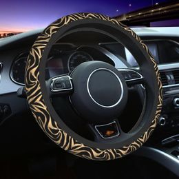 Steering Wheel Covers 38cm Car Cover Gold Zebra Black Animal Elastic Stripes Braid On The Car-styling AccessoriesSteering