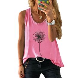 100% Cotton Women Waistcoat Summer Oversized Dandelion Print Fashion Harajuku Female Regular Graphic Steevless Ladies Tank Tops 220316