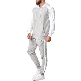 Men's Tracksuits Men Clothing 2Piece Polyester Outfits Long Sleeve Colour Block Hoodie Drawstring Jogger Pants Casual SetMen's