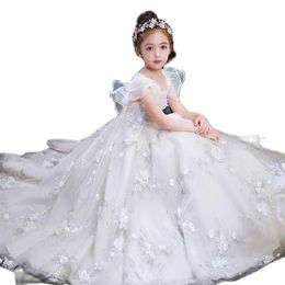 Girl's Dresses White Ivory A-Line Flower Girl Dress For Wedding Ruffles Appliques Children Birthday Gown Princess Pageant Gowns PographyGirl