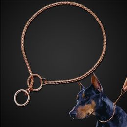 High Quality Dog Choker Snake Chain Training Collar Heavy Metal Pet Slip Choke Collars Golden For Medium Large s Y200515