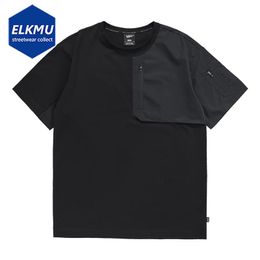 Men's T-Shirts Techwear T Shirt Men Streetwear Oversized Hip Hop Pocket Patchwork Harajuku Black Cotton Top Tee Man Fashion TshirtsMen's