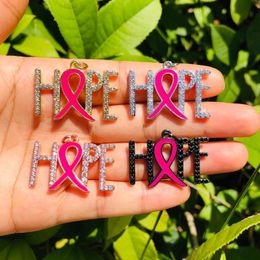 Charms 5pcs HOPE Word For Women Bracelet Necklace Letters Pendant Pink Ribbon Breast Cancer Awareness Jewellery Making Supply DIYCharmsCharms