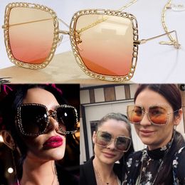 Popular Mens Ladies Brand Designer Sunglasses G1033 Unique Metal Frame Large Square Frame Fashionable Miss Sun glasses UV Protection Strap Original Box