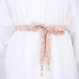 Belts Fashion Pearl For Woman Fabric Print Flower Designers Belt Ribbon Chiffon Knot Rrope Dress Female Waistband StrapBelts