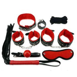 Nxy Sm Bondage 7 Pcs Set Fetish Sex Woman Slave Restraint Adult Toys for Couples Handcuffs Nipple Clamps Whip Erotic Toy Sm Cosplay 220423