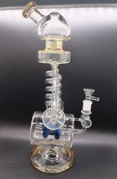 Yellow 16 inch Thick Glass Water Bong Hookah Spring Pipes Oil Dab Rigs Smoking Shisha with 14mm female joint