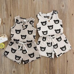 Clothing Sets 2Pcs Toddler Boys Girls Summer Outfits Cartoon Animal Print Sleeveless Tank Tops Elastic Waist Shorts Clothes Set For KidsClot