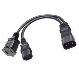 Short Power Adapter Cable, IEC 320 C14 Male to C13 + 1-15R Female Y-Type Splitter Power Cord About 25CM/5PCS