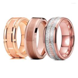 Wedding Rings Fashion 8mm Silver Meteorite Inlay Arrow Stainless Steel Ring For Men Women Rose Gold Double Groove Brick Pattern Rita22