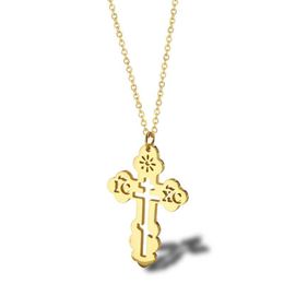 Chains Stainless Steel Orthodox Cross Religious Minimalist Pendant Necklace Women Men Jewelry Gift For ChristChains
