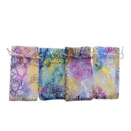 drawstring bag size NZ - 100 Pcs WHITE BLUE PINK PURPLE MIX COLORS Coral Organza Jewelry Gift Pouch Bags 4 SIZES Drawstring Bag Organza Gift Candy DIY Gift202Y