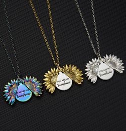 Sunflower Pendant Necklace Fashion Jewellery You are My Sunshine Locket Necklace With 18K Gold Plated Stainless Steel Chain Classic for Women Teen Girl Party Favour