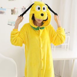 -Adulto onesie anime mujeres disfraz amarillo perro halloween cosplay dibujos animados animal ropa de dormir invierno cálido con capucha pijama
