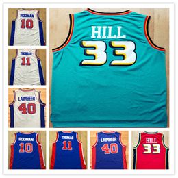 Camisa masculina de alta qualidade 2022 Dennis #10 Rodman Jerseys, Isaiah #11 Thomas Bill 40# Laimbeer Grant 33# Hill Basketball Jersey