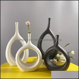 Vases Home Decor Garden Creative Ceramic Hollow Out Flower Vase Figurines Nordic Modern Planter Pots Living Room Desktop Interior Decorati