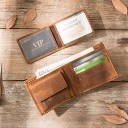 Wallets Genuine Leather Men's Wallet Retro Solid Color Brown Passport Cover Card Holde Short Coin Purse For MaleWallets WallWallets