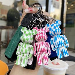 Acrylic stripe stand pose bear keychain creative car bag couple bear key chain small pendant wholesale