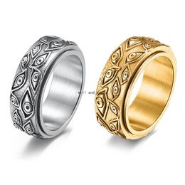 Eye of God Rotatable Stainless Steel Ring Band Gold Black KFinger Vintage Spinner Rings for Women Men Hip Hop Fashion Jewelry Will and Sandy